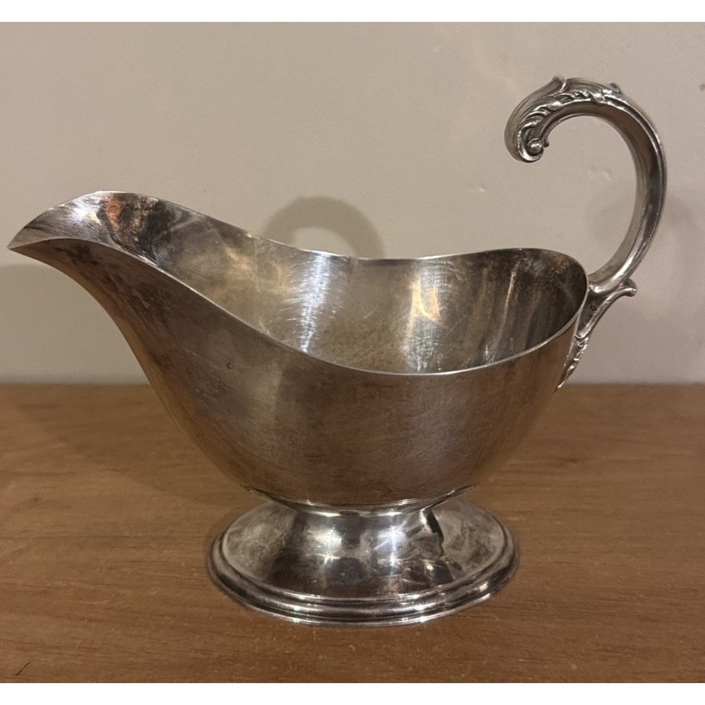 Vintage Silverplate GRAVY SAUCE BOAT with Ornately Designed Handle - Heavy